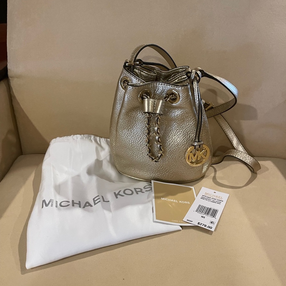 Michael Kors Gold Mini Bag with Shimmery Finish and Adjustable Strap